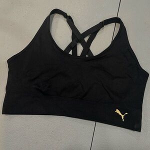 Puma Black Sports Bra with Gold Logo